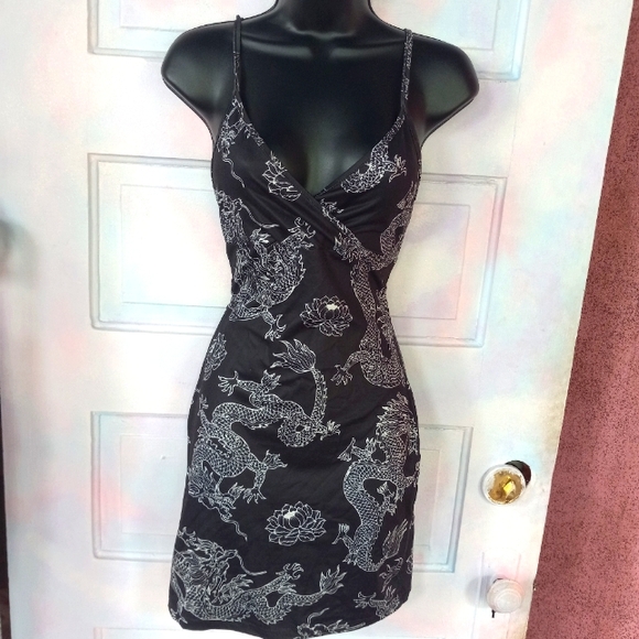 SHEIN Dresses & Skirts - Asian Dragon silky fitted dress! Adjustable straps, discontinued!